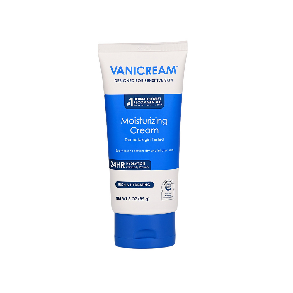 Vanicream Moisturizing Cream, 3 ounce tube, white packaging with blue text on brand's own site