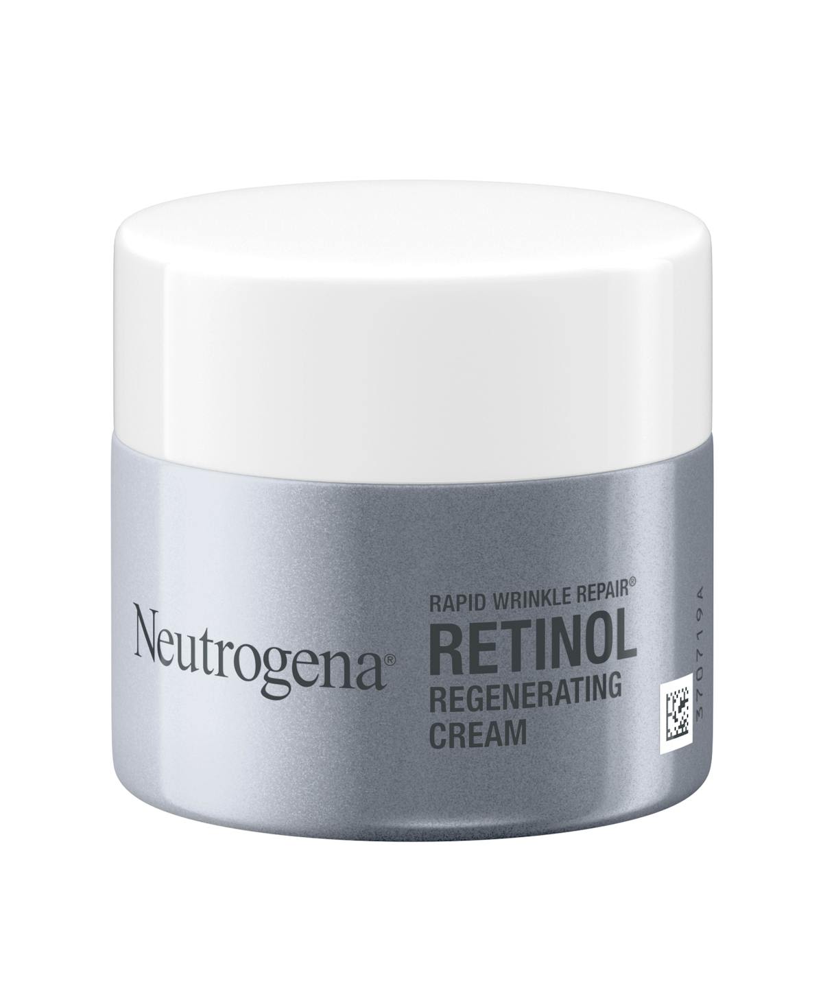 A jar of Neutrogena Rapid Wrinkle Repair Retinol Regenerating Cream with a white lid