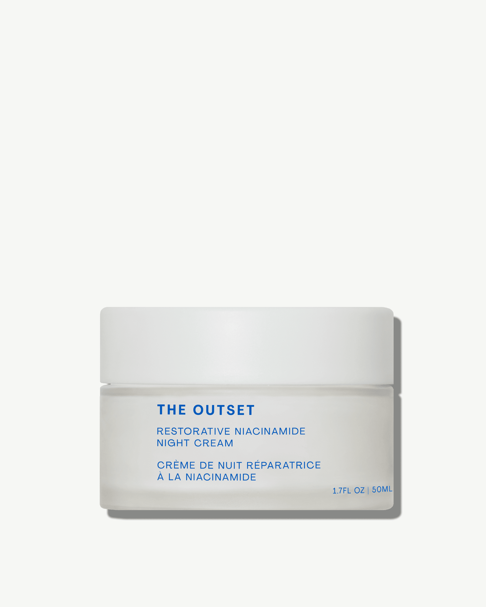 The Outset Restorative Niacinamide Night Cream jar, 50 mL, pale cream package