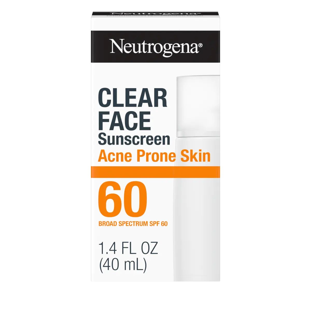 Neutrogena Clear Face Sunscreen for acne prone skin, SPF 60, in its 1.4 fluid ounce box