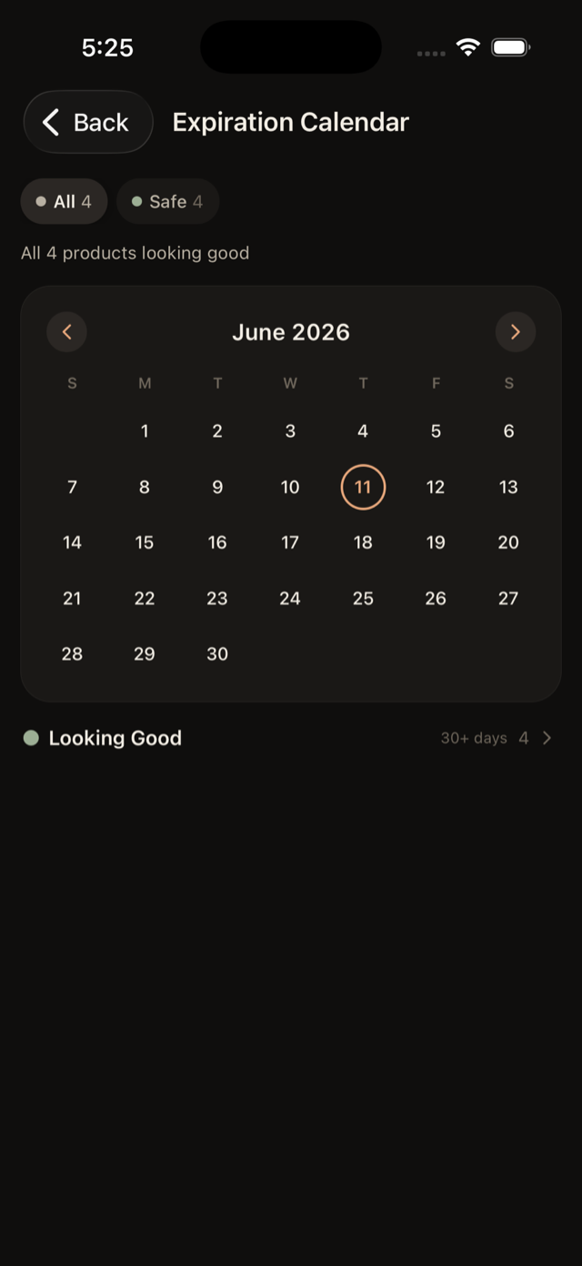 Expiration Calendar — all products looking good