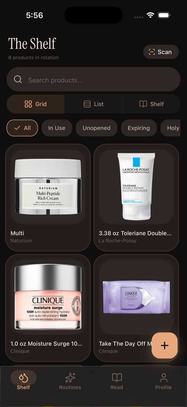 The Shelf — Skinventry product library with expiry tracking