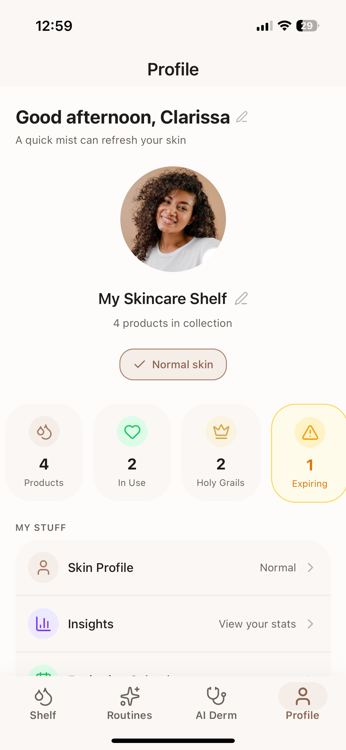 Skinventry Profile Screen